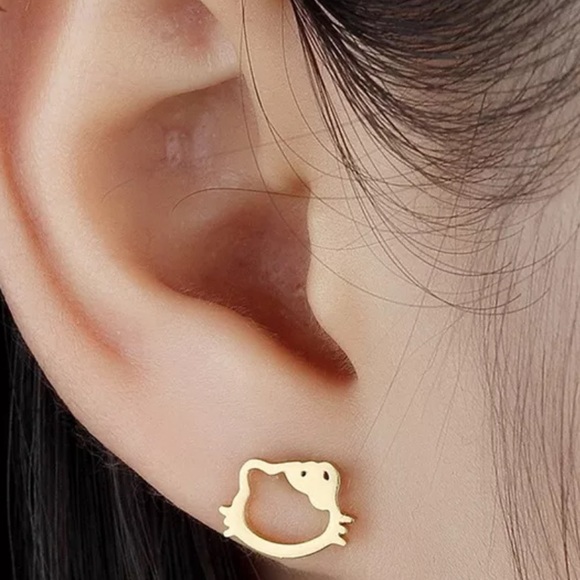 SILVER HELLO KITTY Stainless Steel Minimalist Stud Earrings With Gift Bag - Picture 2 of 7